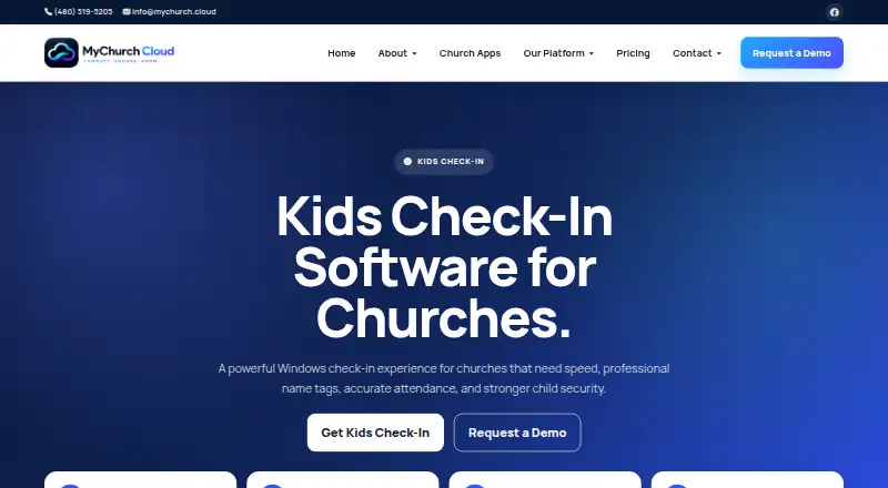 The MyChurch Cloud Kids Check-In homepage