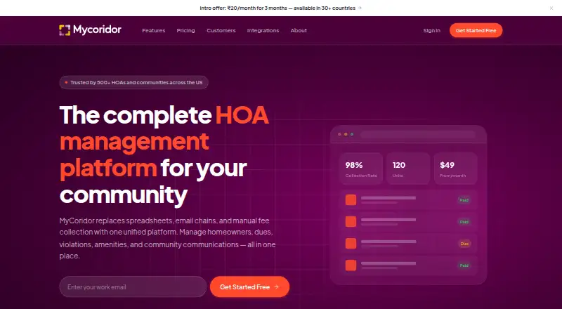 The MyCoridor homepage