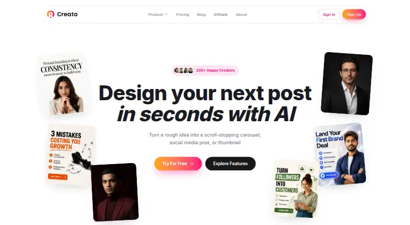 The Creato homepage