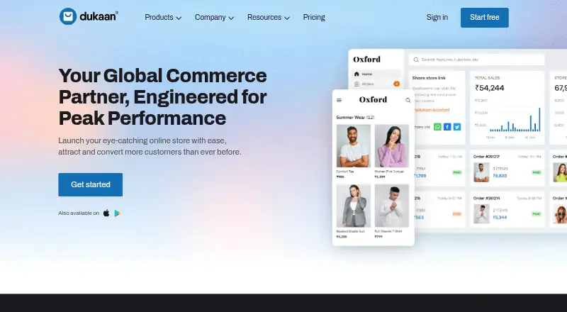 The Dukaan homepage