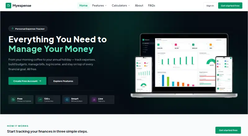 The Myexpense homepage