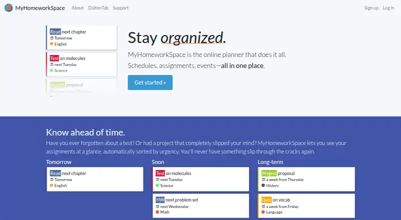 The MyHomeworkSpace homepage