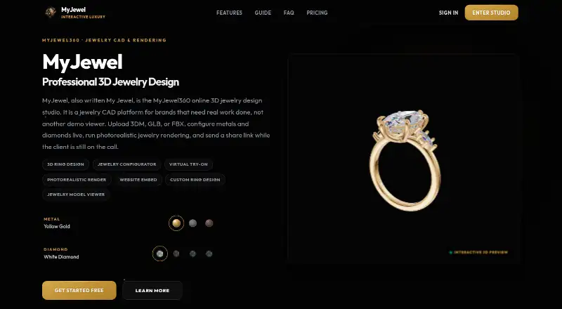 The MyJewel homepage