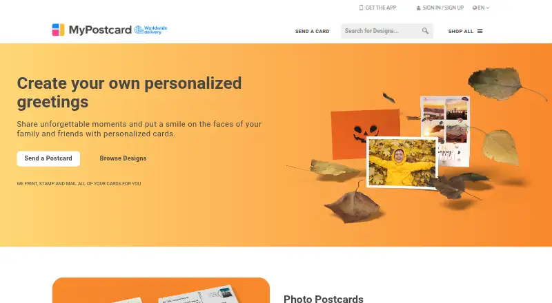The MyPostcard homepage