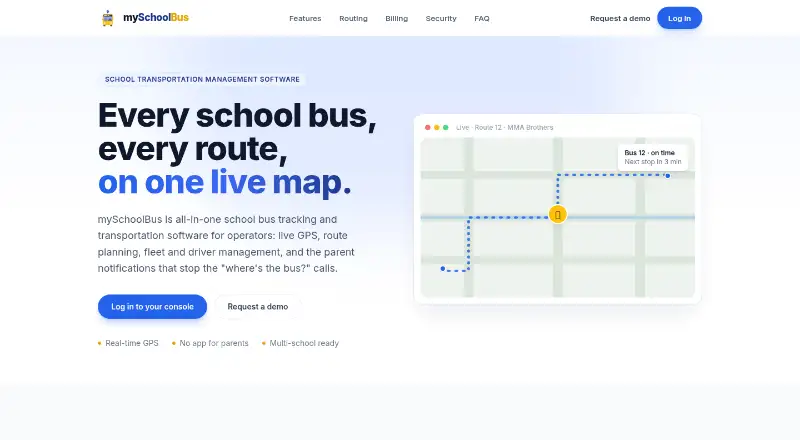 The mySchoolBus homepage