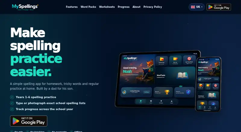The MySpellings homepage