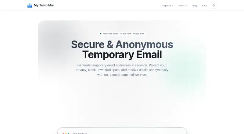 The My Temp Mail homepage