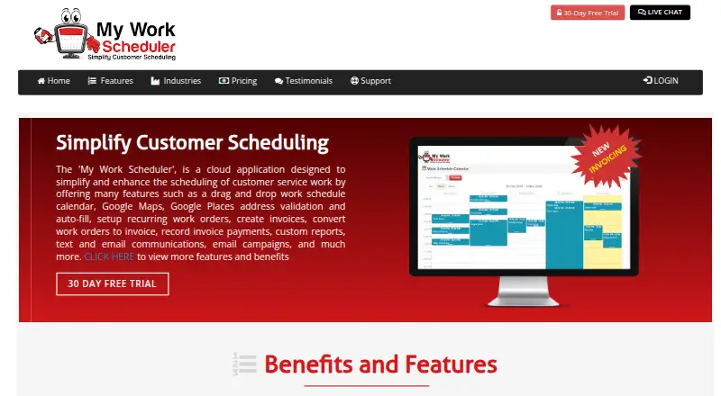The My Work Scheduler homepage