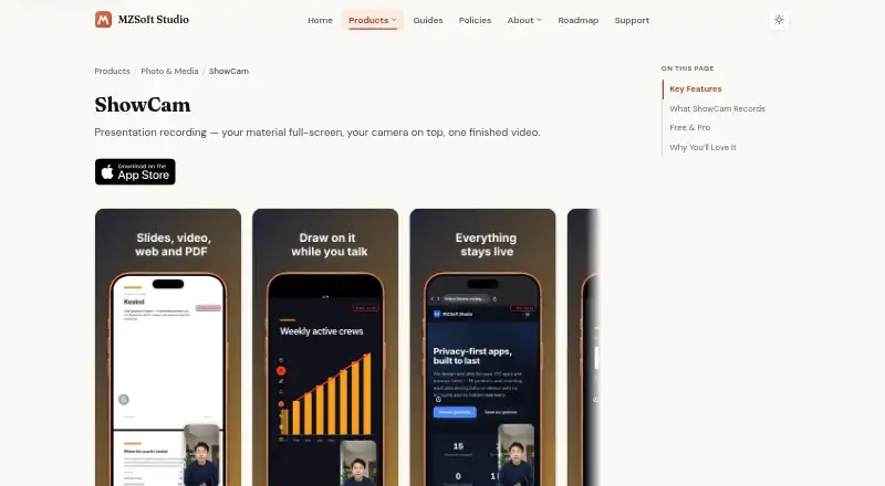 The ShowCam homepage