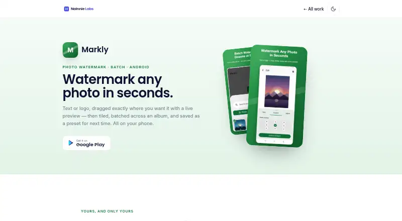The Markly homepage