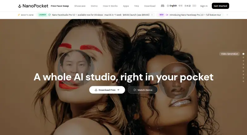 The Nano FaceStudio Pro homepage