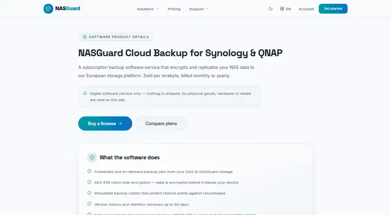 The NASGuard Cloud Backup homepage