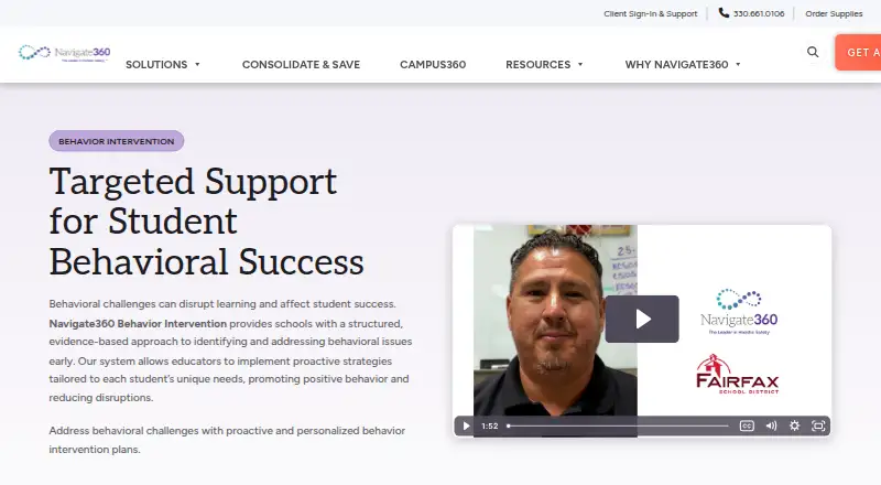 The Navigate360 Behavior Intervention homepage