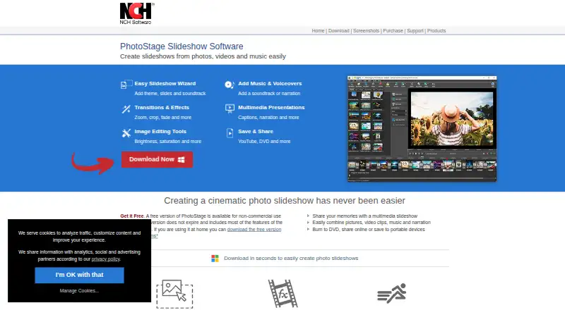 The PhotoStage homepage