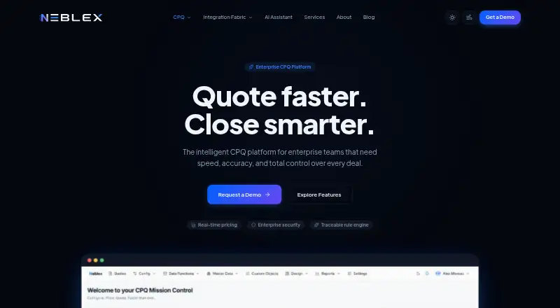 The Neblex CPQ homepage