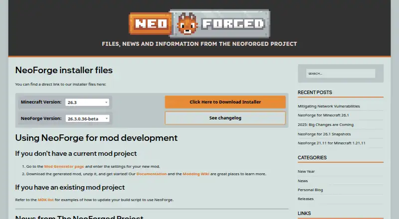 The NeoForge homepage
