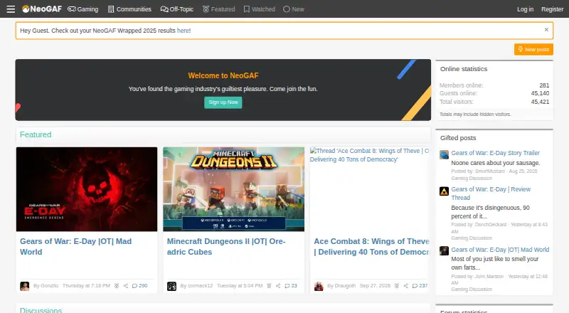 The NeoGAF homepage