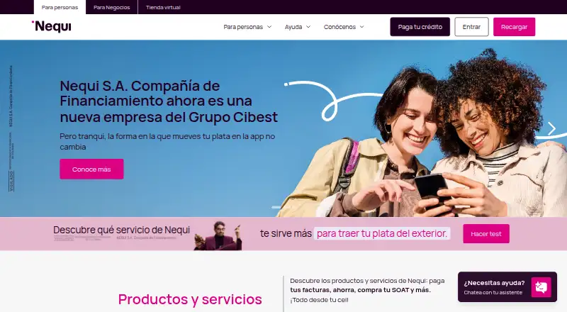 The Nequi homepage