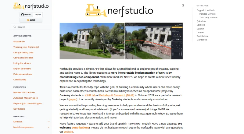 The Nerfstudio homepage