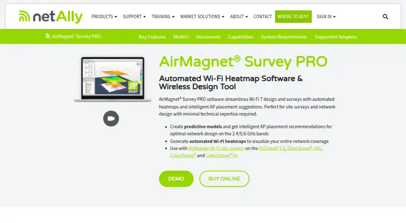 The AirMagnet Survey PRO homepage