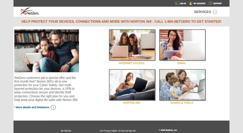 The NetZero Email homepage