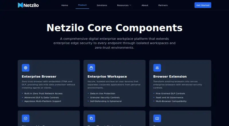 The Netzilo Enterprise Browser homepage