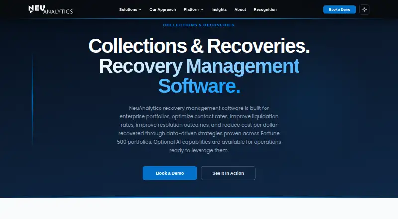 The NeuAnalytics Recovery Management homepage