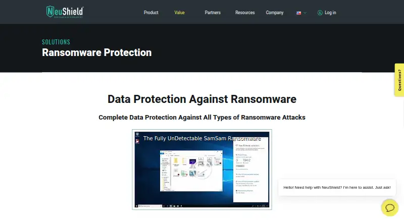 The NeuShield Ransomware Protection homepage