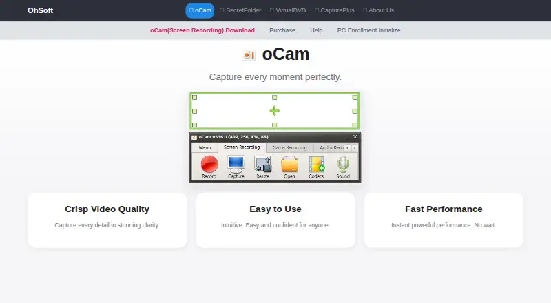 The oCam homepage