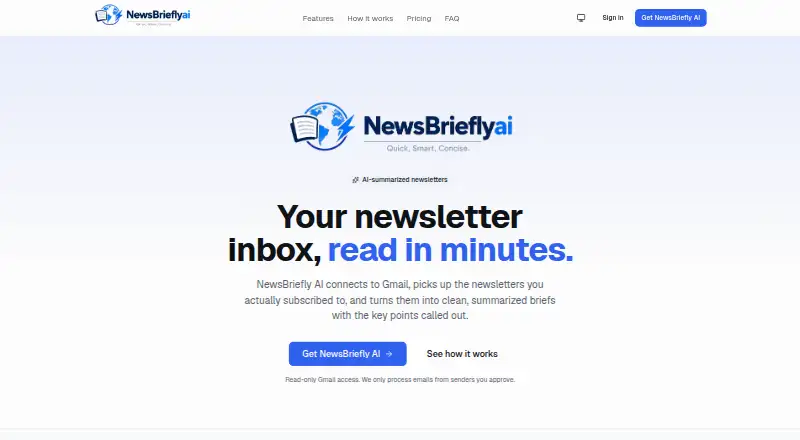 The NewsBriefly AI homepage