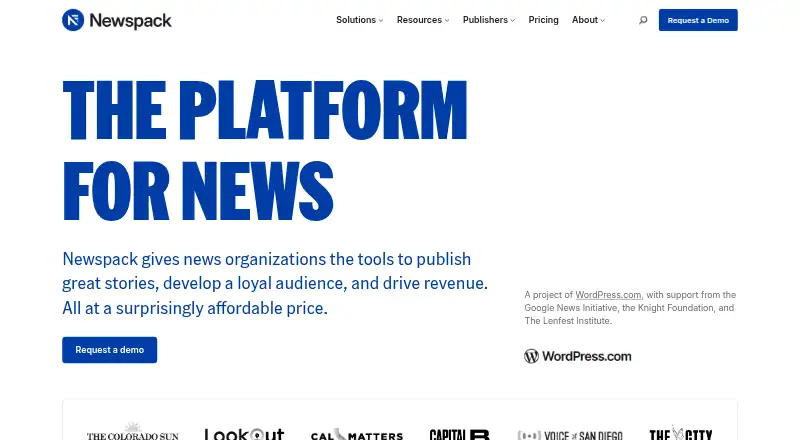 The Newspack homepage