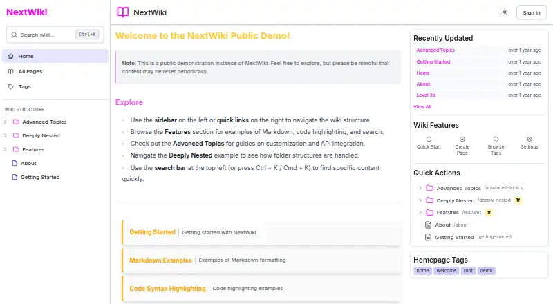 The NextWiki homepage