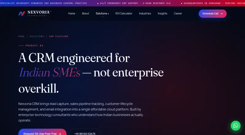 The Nexvoria CRM homepage