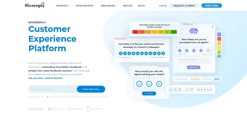 The Nicereply homepage