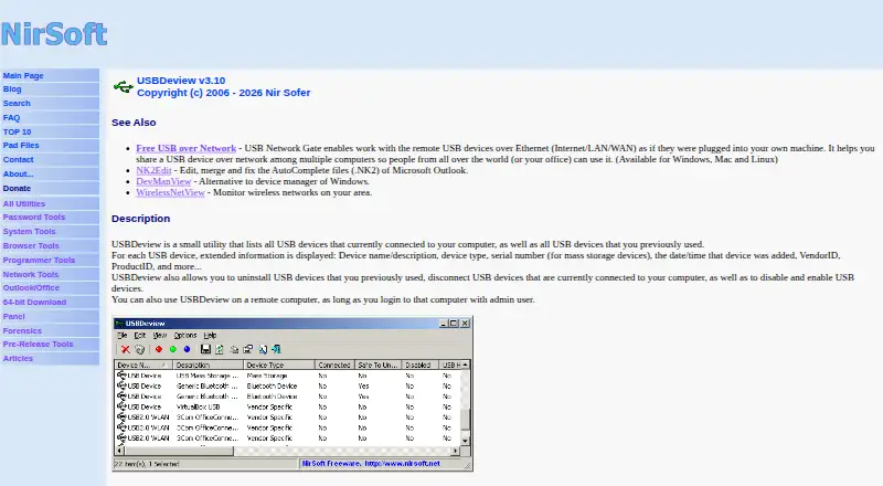 The USBDeview homepage