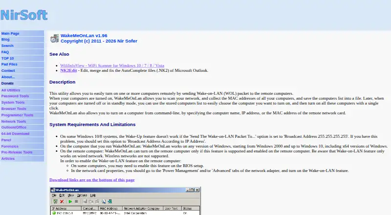 The WakeMeOnLan homepage