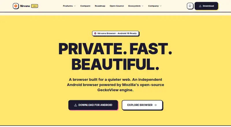 The Nirvana Browser homepage