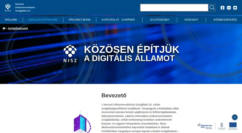 The NISZ Hitelesítő homepage