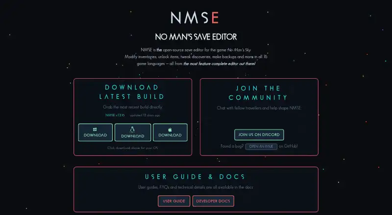 The NMSE (No Man's Save Editor) homepage