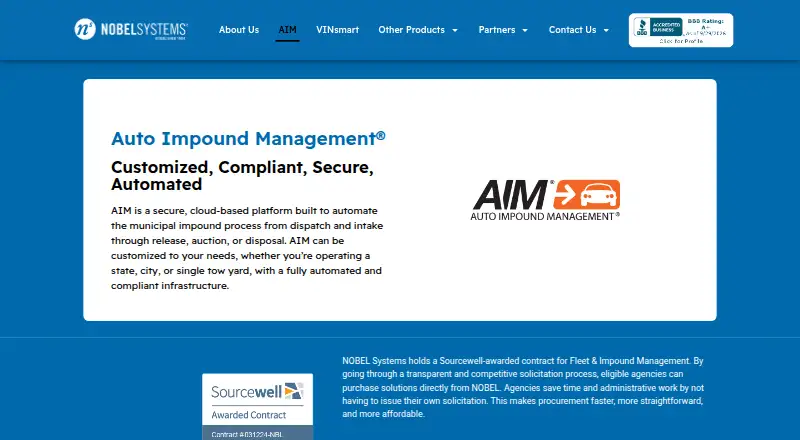 The AIM (Auto Impound Management) homepage