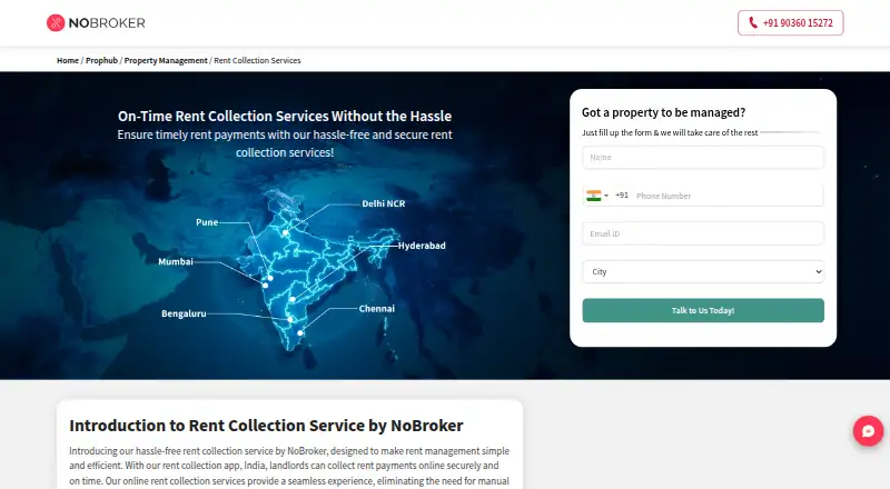 The NoBroker Rent Collection homepage