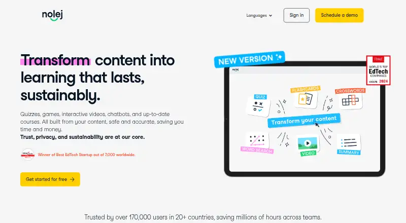 The Nolej homepage