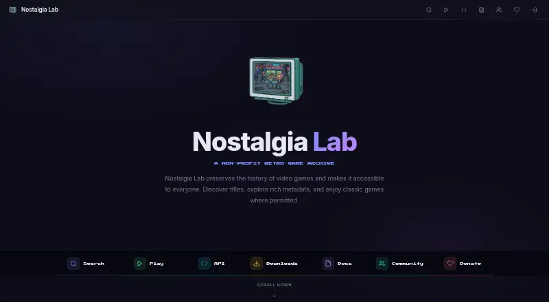 The NostalgiaDB homepage