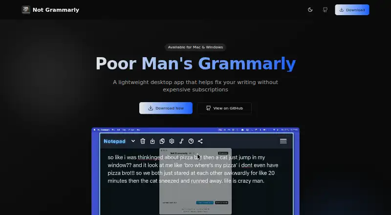 The Not Grammarly homepage