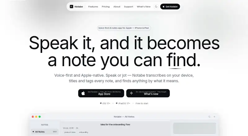 The Notabe homepage
