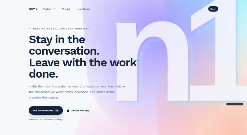 The note1 homepage