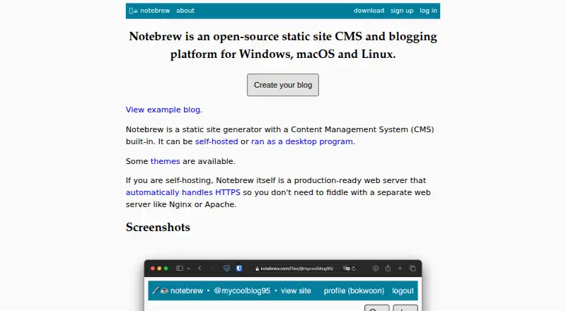 The Notebrew homepage