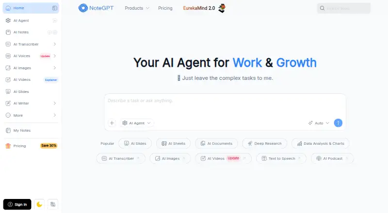 The NoteGPT homepage