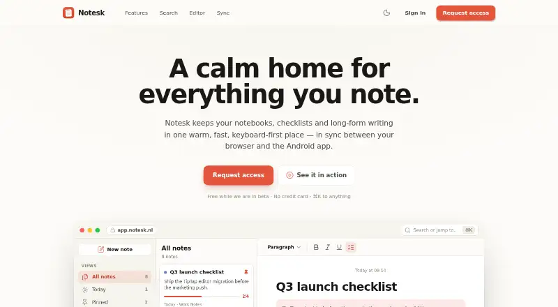 The Notesk homepage