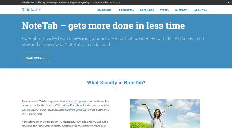 The NoteTab homepage